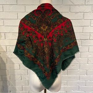 Vintage Elaine Gold Italy Oversized Red and Green Paisley Scarf